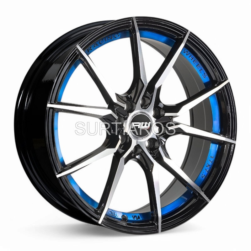 Aro 17x7.5" 8x100/108 ET40 CB73.1 Negro Maquinado con Detalle Azul
