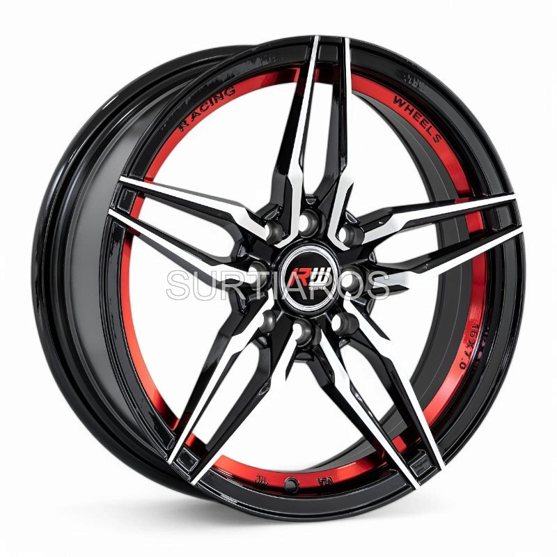 Aro 16x7" 8x100/114.3 ET38 CB73.1 Negro Maquinado con Detalle Rojo
