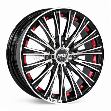 Aro 15x6.5" 8x100/114.3 ET35 CB73.1 Negro Maquinado con Detalle Rojo