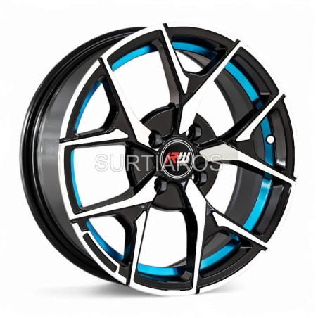 Aro 15x6.5" 4x100 ET25 CB73.1 Negro Maquinado con Detalle Azul