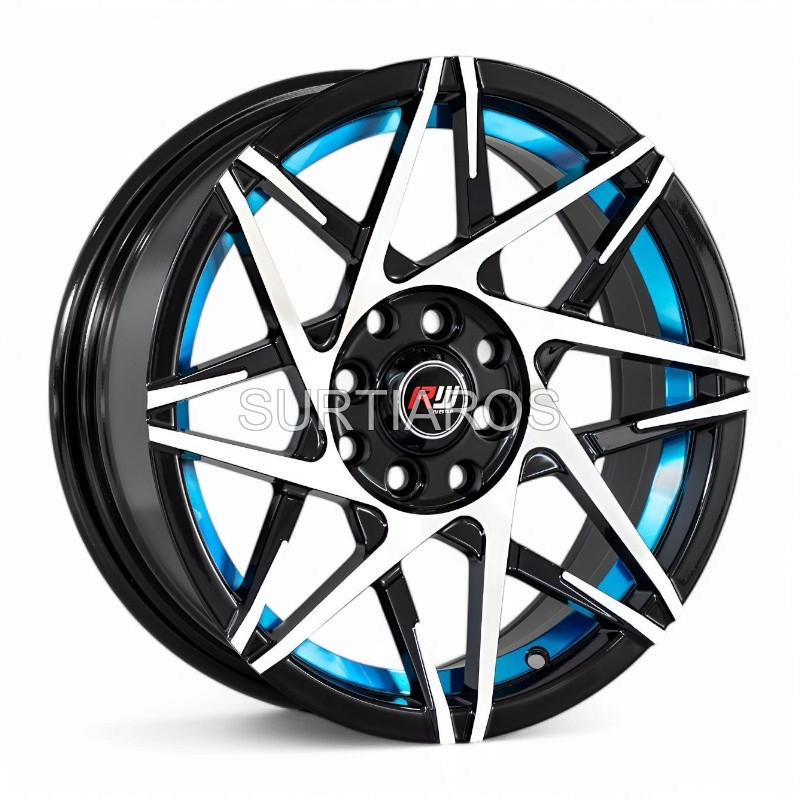 Aro 15x7" 8x100/114.3 ET10 CB73.1 Negro Maquinado con Detalle Azul