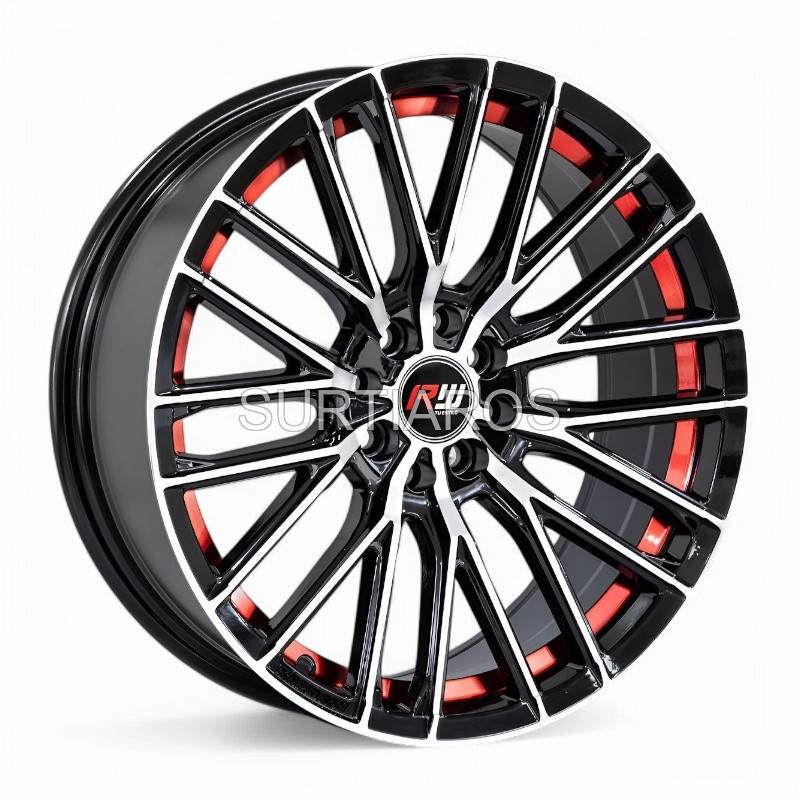 Aro 17x7.5" 8x100/108 ET24 CB73.1 Negro Maquinado con Detalle Rojo