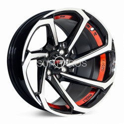 Aro 14x7" 8x100/114.3 ET0 CB73.1 Negro Maquinado con Detalle Rojo