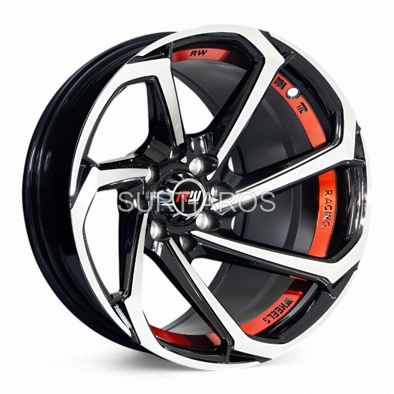 Aro 14x7" 8x100/114.3 ET0 CB73.1 Negro Maquinado con Detalle Rojo