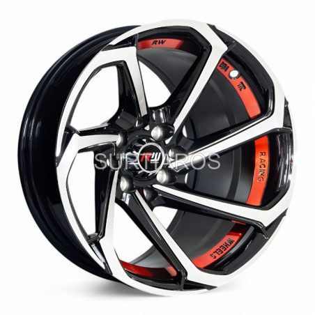 Aro 14x7" 8x100/114.3 ET0 CB73.1 Negro Maquinado con Detalle Rojo