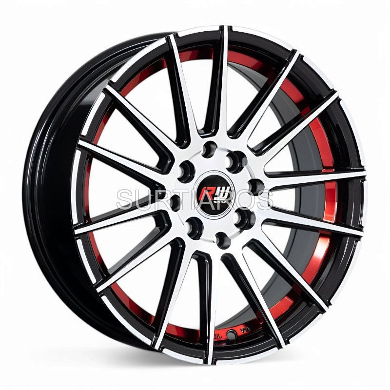 Aro 15x7" 8x100/114.3 ET35 CB73.1 Negro Maquinado con Detalle Rojo