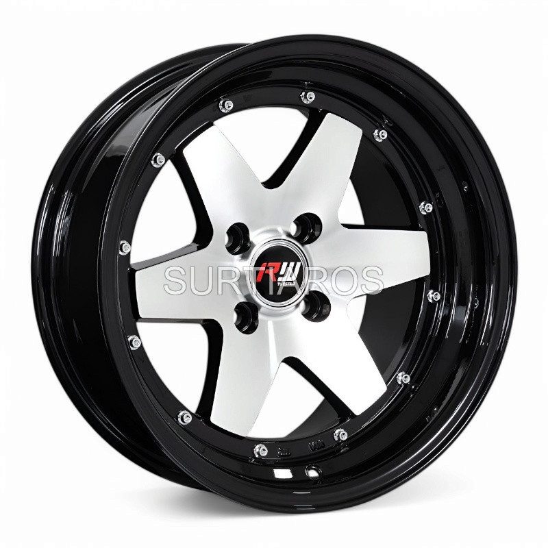 Aro 15x8" 4x100 ET10 CB73.1 Negro Maquinado con Labio Negro