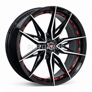 Aro 18x8" 5x112 ET35 CB66.6 Negro Maquinado con Detalle Rojo