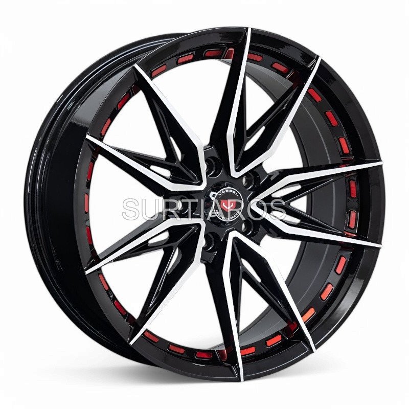 Aro 18x8" 5x112 ET35 CB66.6 Negro Maquinado con Detalle Rojo
