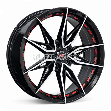 Aro 18x8" 5x112 ET35 CB66.6 Negro Maquinado con Detalle Rojo