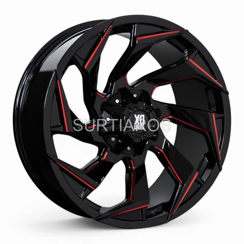 Aro 20x9" 6x139.7 ET-10 CB110 Negro Fresado con Detalle Rojo