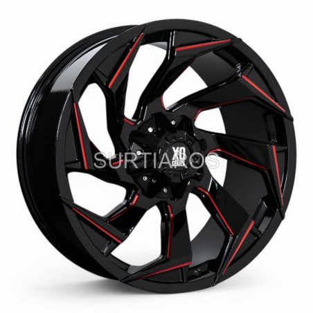 Aro 20x9" 6x139.7 ET-10 CB110 Negro Fresado con Detalle Rojo