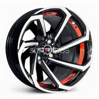 Aro 13x7" 8x100/114.3 ET0 CB73.1 Negro Maquinado con Detalle Rojo