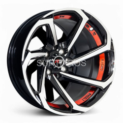 Aro 13x7" 8x100/114.3 ET0 CB73.1 Negro Maquinado con Detalle Rojo