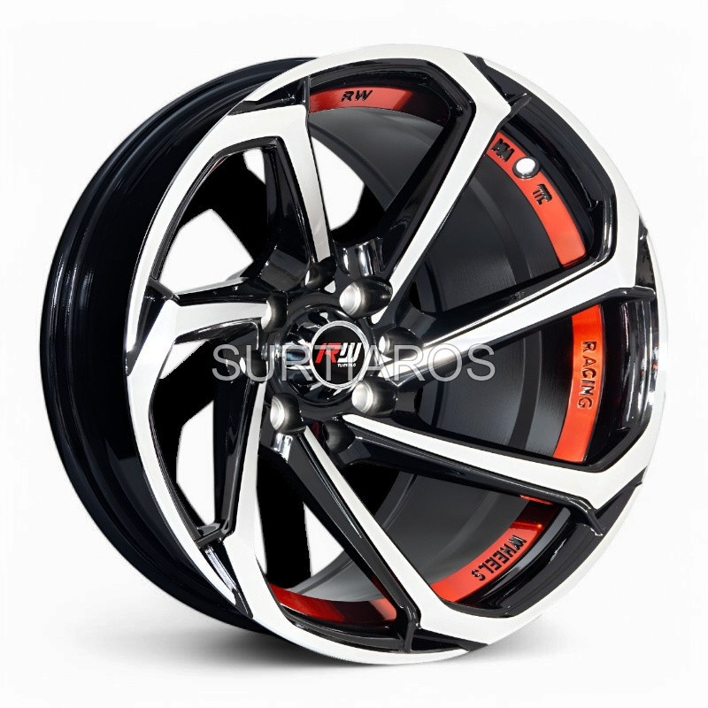 Aro 13x7" 8x100/114.3 ET0 CB73.1 Negro Maquinado con Detalle Rojo