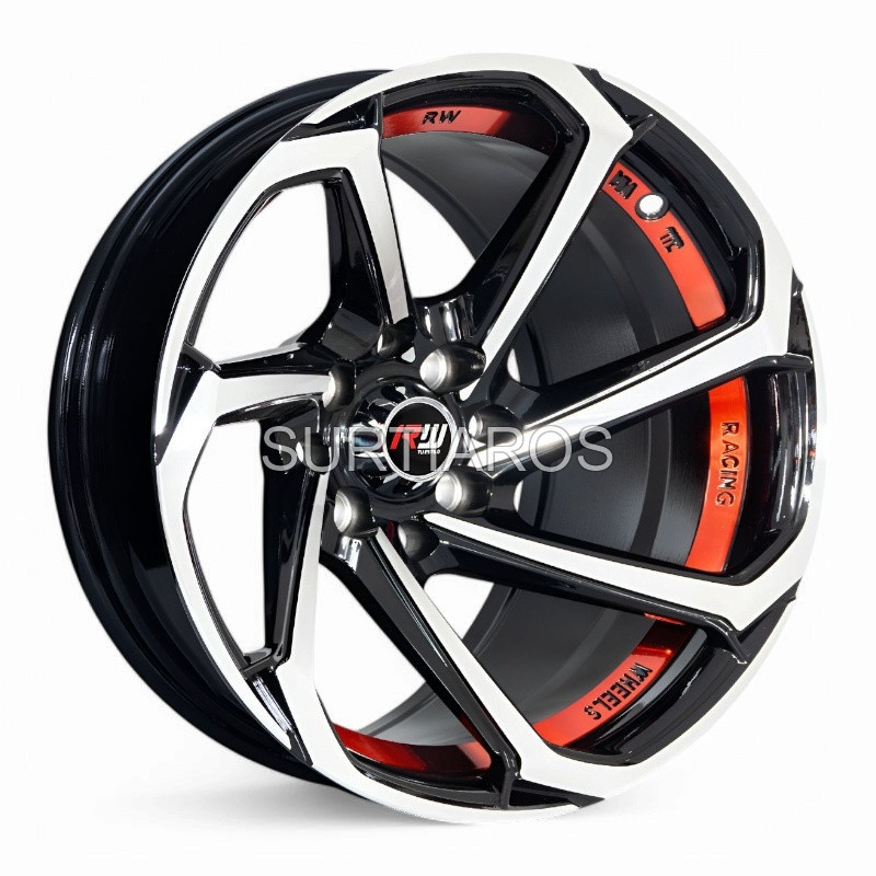 Aro 15x8" 8x100/114.3 ET-10 CB73.1 Negro Maquinado con Detalle Rojo