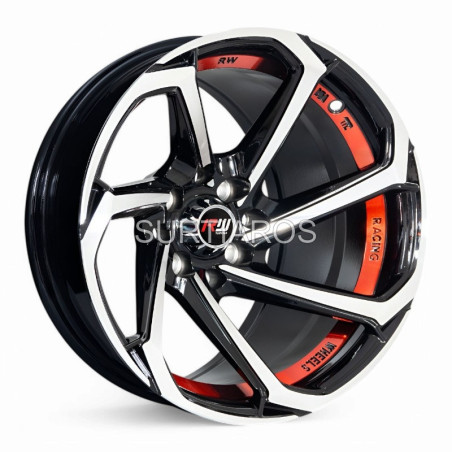 Aro 15x8" 8x100/114.3 ET-10 CB73.1 Negro Maquinado con Detalle Rojo