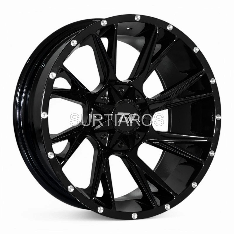 Aro 20x10" 12x135/139.7 ET-12 CB106.2 Negro Fresado con Puntos