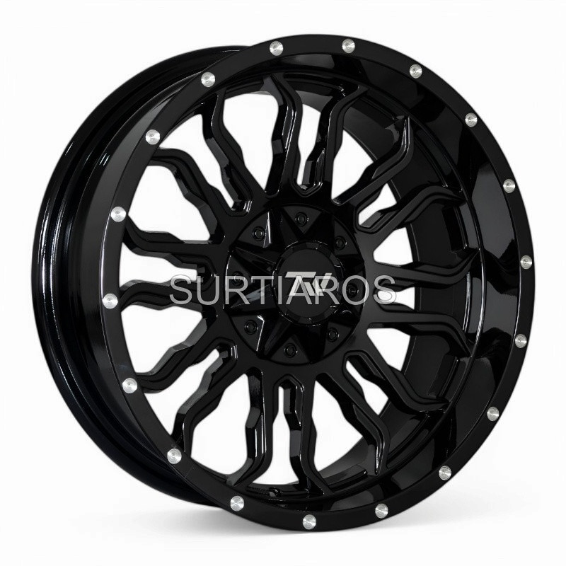 Aro 20x10" 12x135/139.7 ET-12 CB106.2 Negro Fresado con Puntos