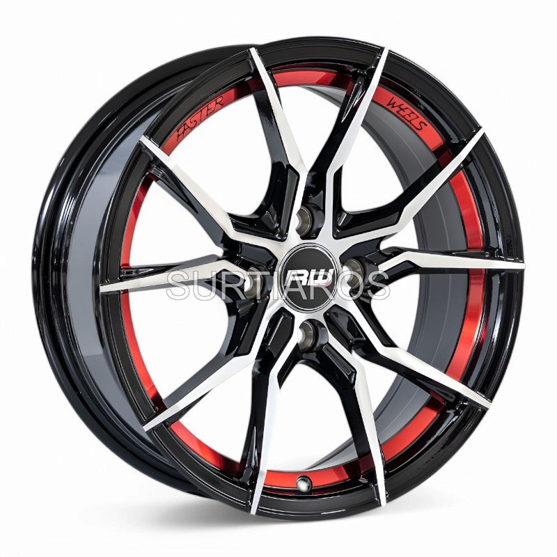 Aro 15x7" 4x100 ET35 CB73.1 Negro Maquinado con Detalle Rojo