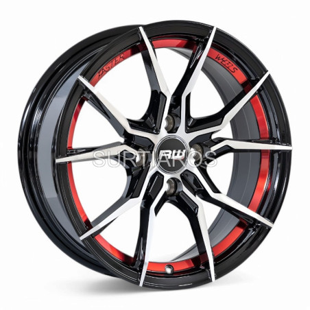 Aro 15x7" 4x100 ET35 CB73.1 Negro Maquinado con Detalle Rojo