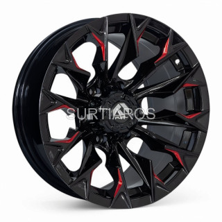 Aro 17x9" 6x139.7 ET0 CB110.1 Negro Fresado con Detalle Rojo