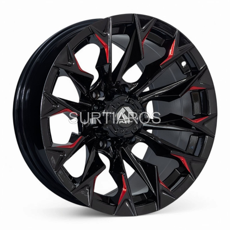 Aro 17x9" 6x139.7 ET0 CB110.1 Negro Fresado con Detalle Rojo
