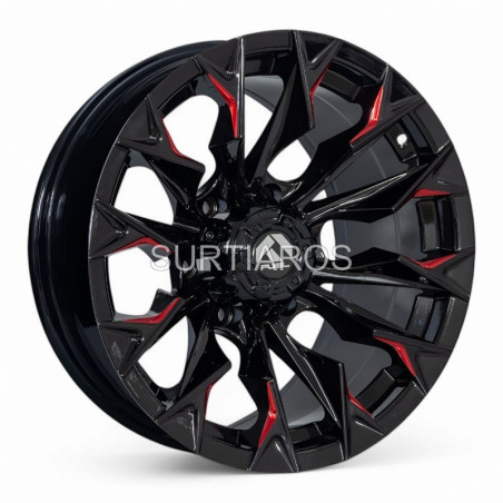 Aro 17x9" 6x139.7 ET0 CB110.1 Negro Fresado con Detalle Rojo