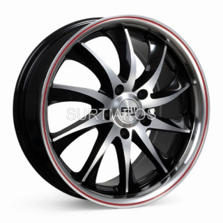 Aro 18x8" 5x120 ET35 CB67.1 Negro Maquinado con Línea Roja y Labio Pulido
