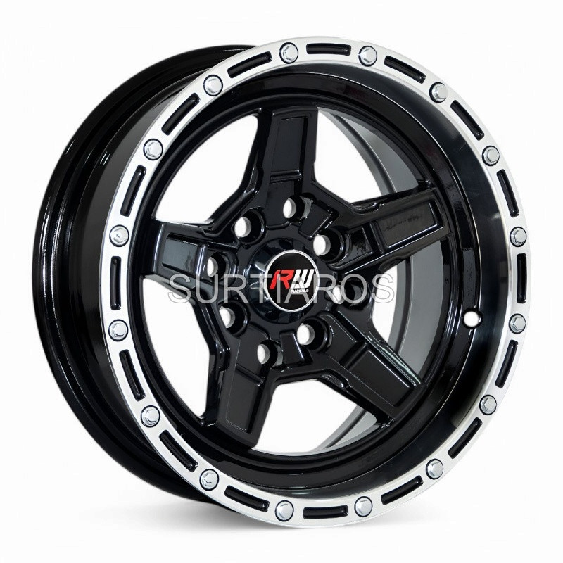 Aro 13x6" 8x100/114.3 ET0 CB73.1 Negro con Aro Pulido y Remaches