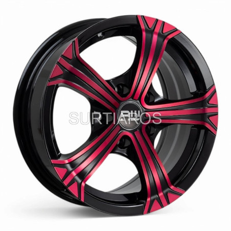 Aro 15x6.5" 5x114.3 ET35 CB73.1 Negro Maquinado con Detalle Rojo
