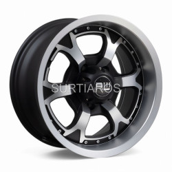Aro 16x8" 5x127 ET-20 CB84 Negro Mate Maquinado con Labio Pulido y Remaches