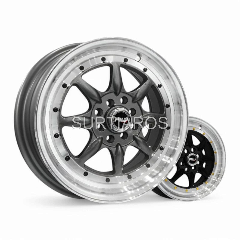 Aro 16x7" 8x100/114.3 ET30 CB73.1 Gris Oscuro con Labio Pulido y Remaches