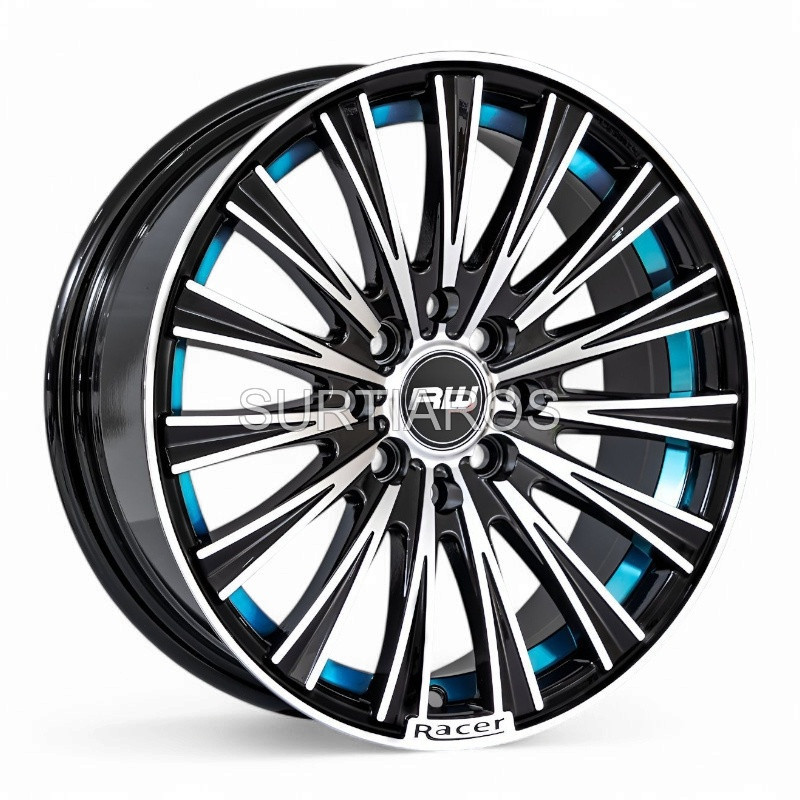 Aro 15x6.5" 8x100/114.3 ET35 CB73.1 Negro Maquinado con Detalle Azul