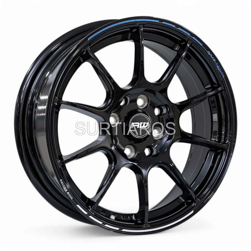 Aro 15x7" 8x100/114.3 ET35 CB73.1 Negro con Línea Azul y Blanca