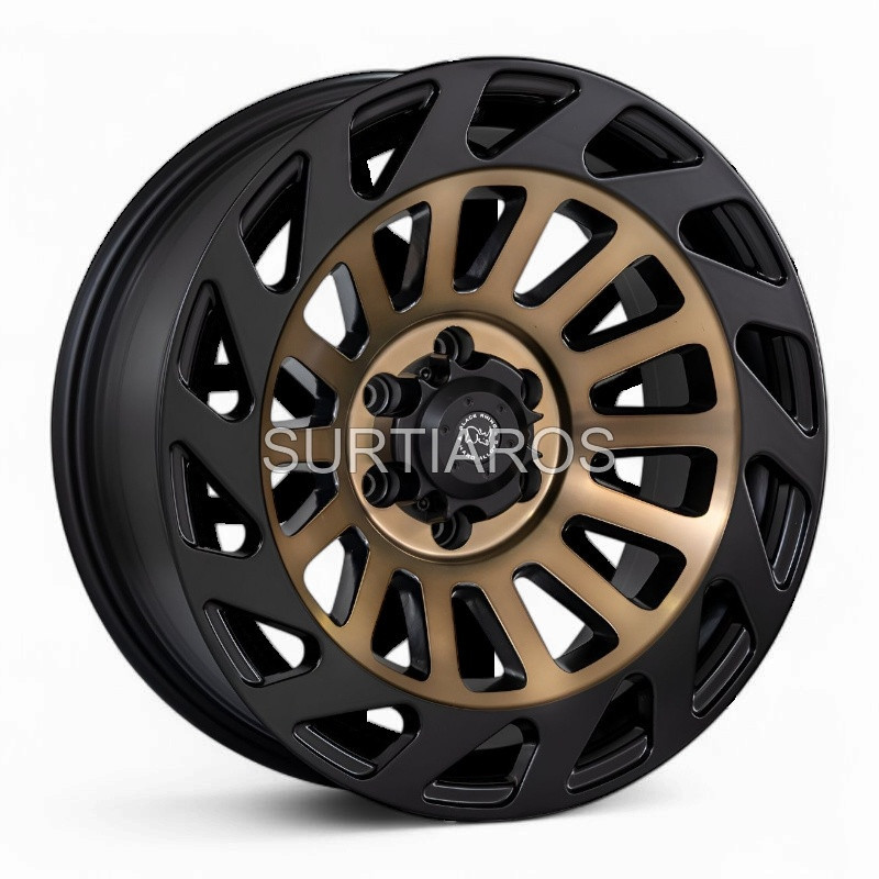 Aro 17x9" 6x114.3 ET0 CB66.1 Negro Mate con Aro y Centro Bronce
