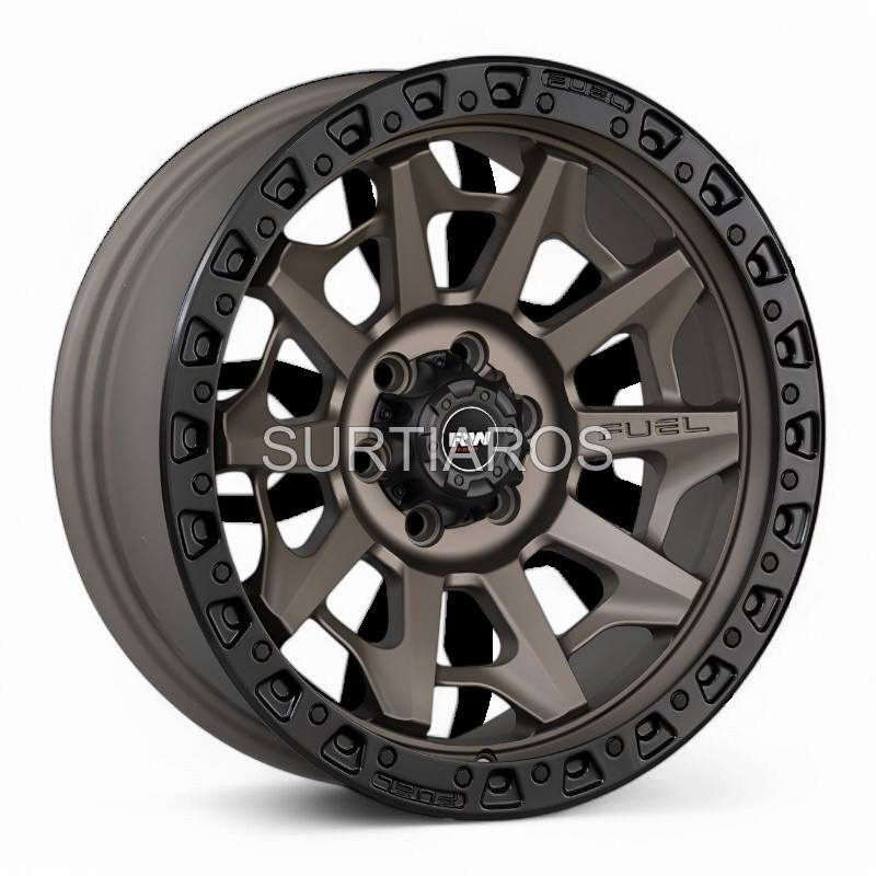 Aro 17x9" 6x114.3 ET0 CB66.1 Negro Mate con Aro y Centro Bronce