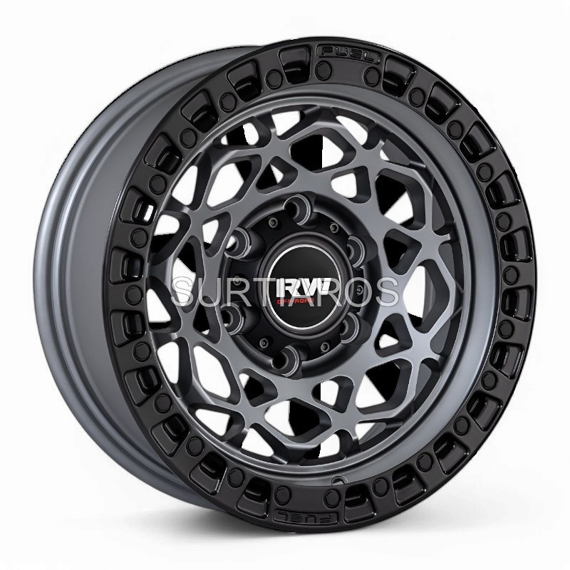 Aro 16x8" 6x139.7 ET0 CB110.5 Negro Mate y Gris Oscuro con Remaches