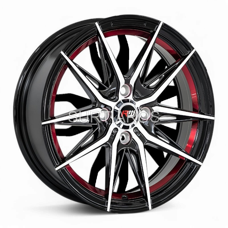 Aro 15x7" 4x100 ET35 CB73.1 Negro Maquinado con Detalle Rojo