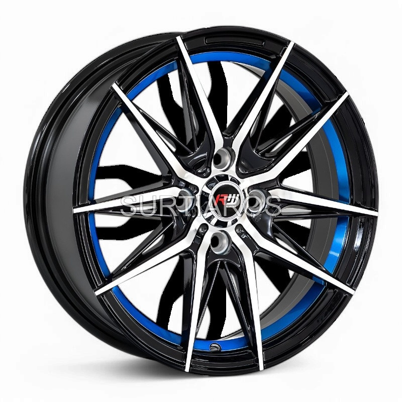 Aro 15x7" 4x100 ET35 CB73.1 Negro Maquinado con Detalle Azul