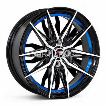 Aro 15x7" 4x100 ET35 CB73.1 Negro Maquinado con Detalle Azul