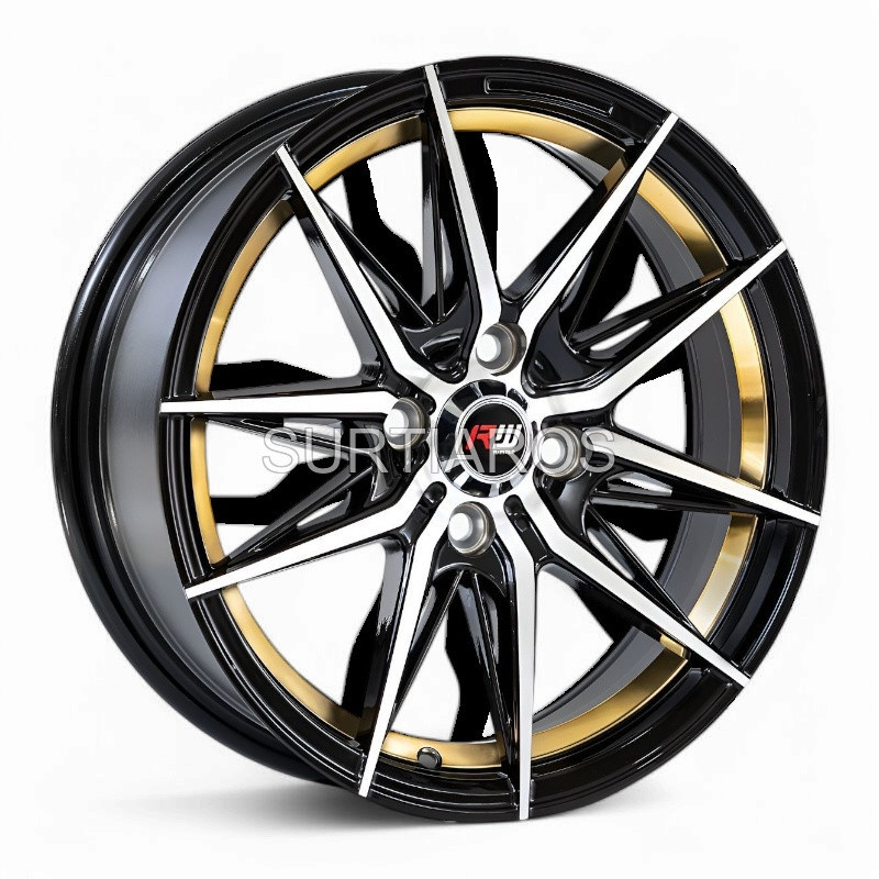 Aro 15x7" 4x100 ET35 CB73.1 Negro Maquinado con Detalle Dorado
