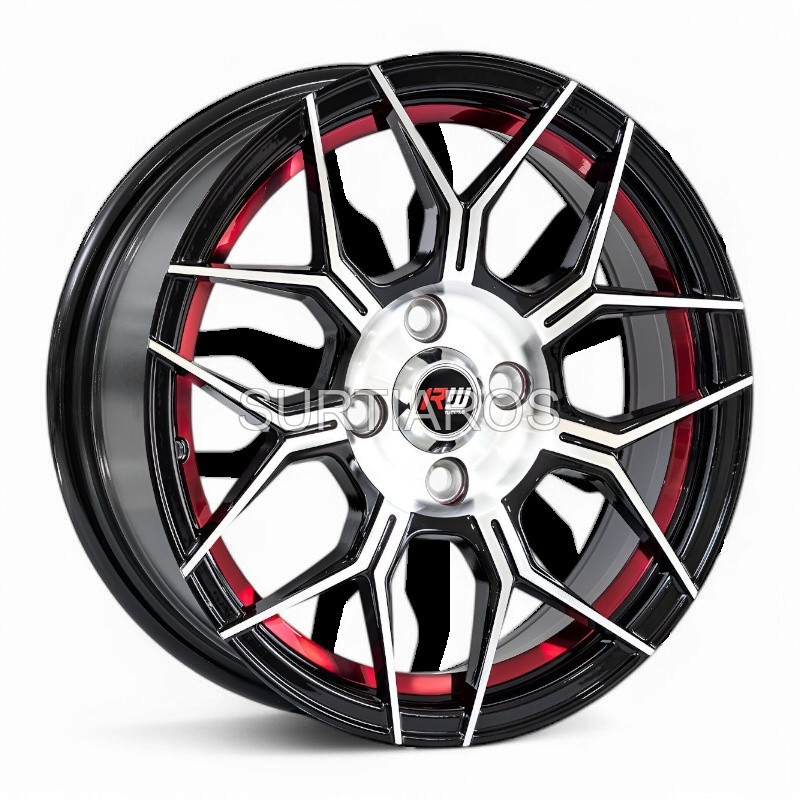 Aro 15x7" 4x100 ET35 CB73.1 Negro Maquinado con Detalle Rojo
