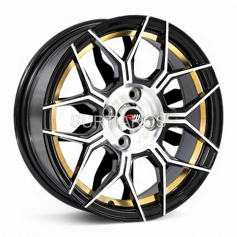 Aro 15x7" 4x100 ET35 CB73.1 Negro Maquinado con Detalle Dorado