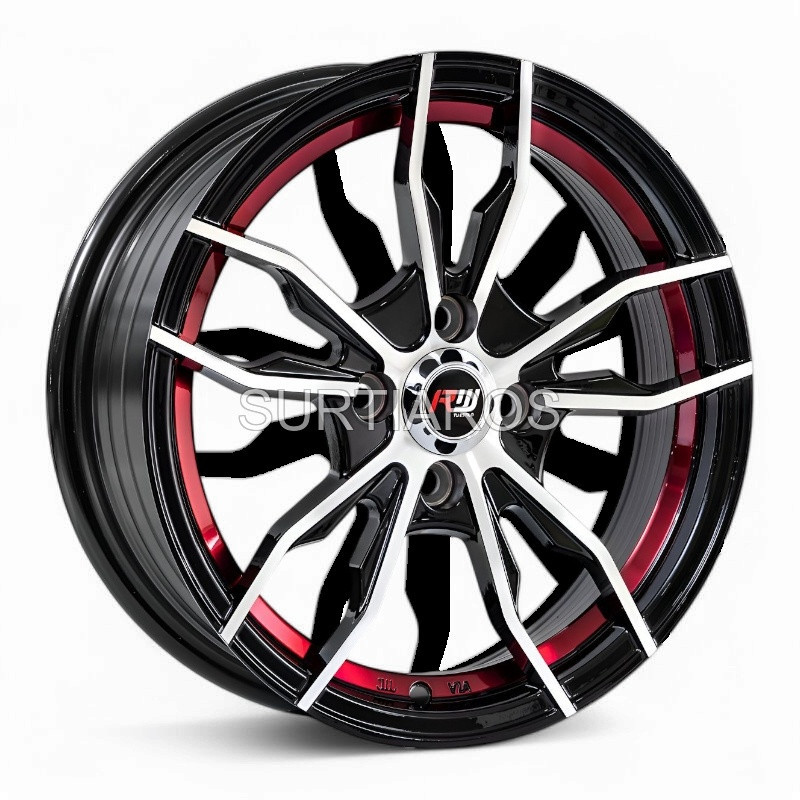 Aro 15x7" 4x100 ET35 CB73.1 Negro Maquinado con Detalle Rojo