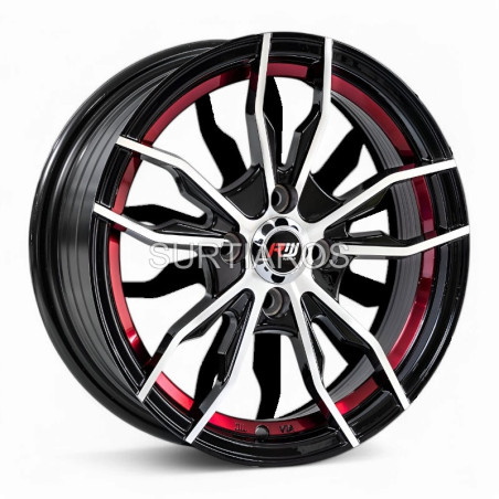 Aro 15x7" 4x100 ET35 CB73.1 Negro Maquinado con Detalle Rojo