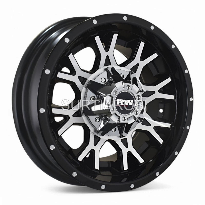 Aro 15x8" 10x114.3/127 ET-10 CB88.1 Negro Maquinado con Remaches