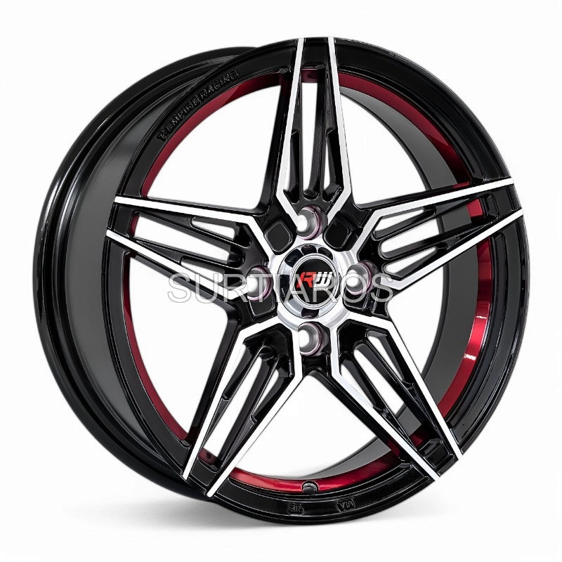 Aro 15x7" 4x100 ET35 CB73.1 Negro Maquinado con Detalle Rojo