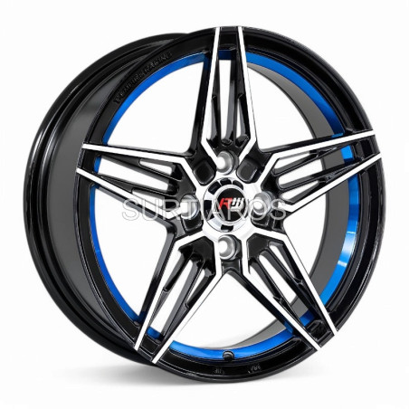 Aro 15x7" 4x100 ET35 CB73.1 Negro Maquinado con Detalle Azul
