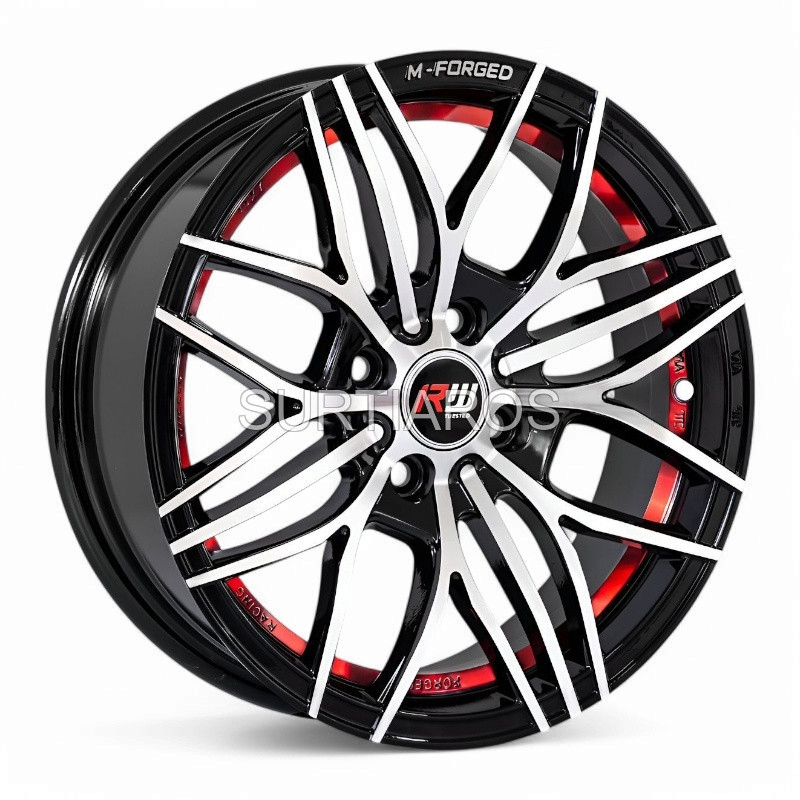 Aro 15x7" 4x100 ET30 CB73.1 Negro Maquinado con Detalle Rojo